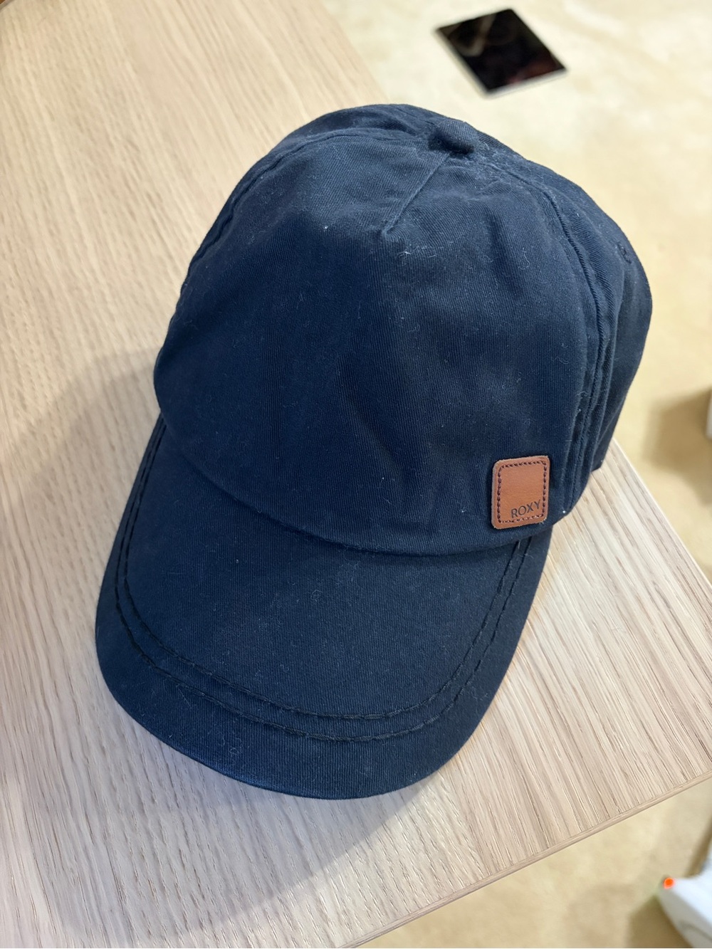 Roxy Black adjustable Baseball Cap with Brown Leather Logo Patch